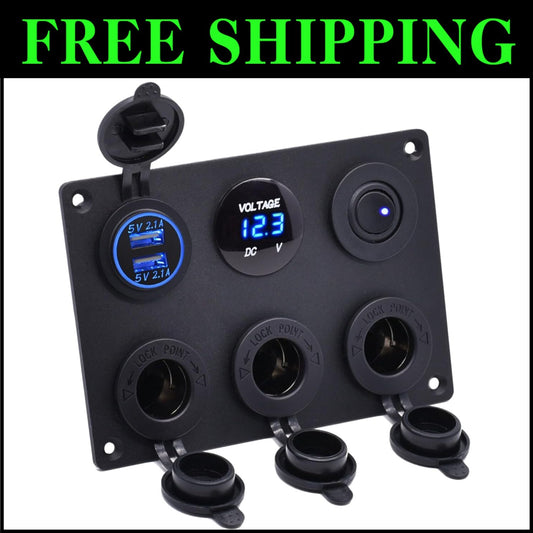 Multi-Function 12/24V Charger Panel with USB Ports & Toggle Switch for Vehicles