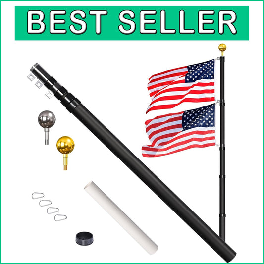 30ft Telescopic Aluminum Flag Pole Kit with 3x5 American Flag for Outdoor Use