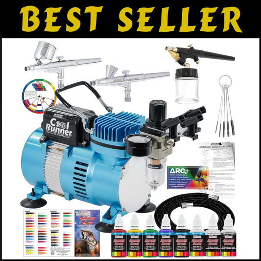 Complete Airbrushing System: Dual Fan Compressor & 6 Colors Acrylic Paint Set