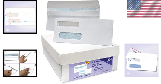 Bulk Box of 500 Classic Double Window Check Envelopes - Secure & Compliant
