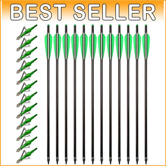 20 Inch Carbon Crossbow Bolts 12 Pack & Broadheads Kit for Precise Hunting