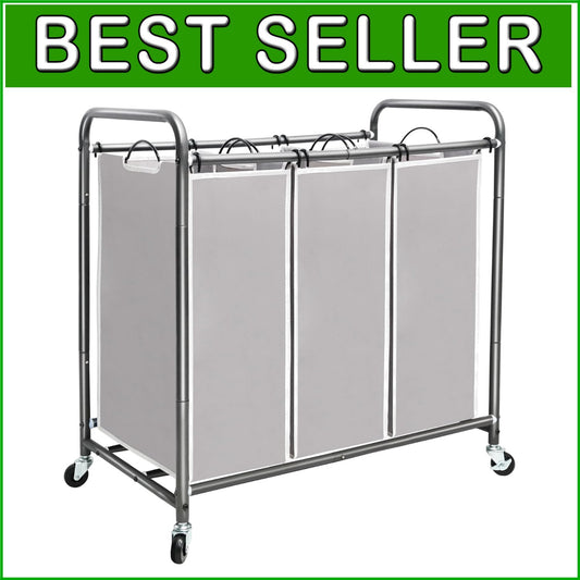 Classic Gray 3-Bag Laundry Hamper with Locking Wheeled Design for Convenience