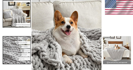 Aesthetic Boho Chunky Knit Blanket - Cozy 40x50 Inch Chenille Throw Gift Pack