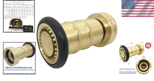 1-1/2" NST/NH Brass Fire Hose Spray Nozzle - Durable Adjustable Jet Fog Nozzle