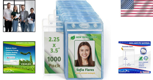 1000 Count Premium Vertical PVC Card Holders with Zipper for Events and Offices