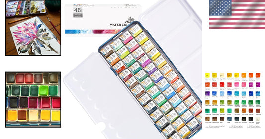 48 Classic Color Artist Watercolors in Half Pan - Non-Toxic & Travel-Friendly