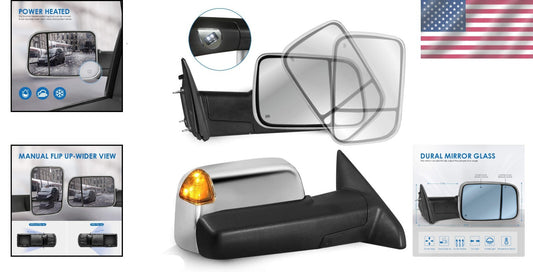 Premium Heated Towing Mirrors with Puddle Lights for 2009-2023 Ram 1500 Classic
