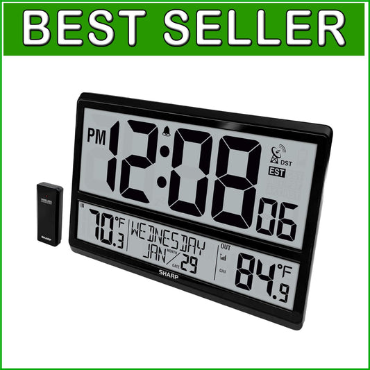 Wireless Outdoor Sensor & Easy-Read Atomic Clock - Battery Powered, 4" Display