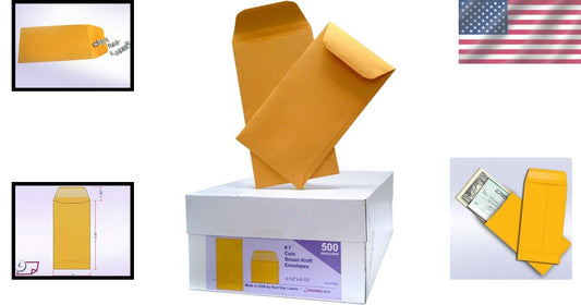All-Purpose Brown Kraft Envelopes - 500 Pack, Secure Gummed Closure 3.5 x 6.5
