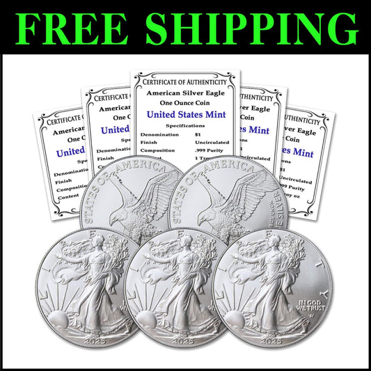 Collector's Set: 5 oz American Silver Eagle Coins, Certs Included - 2025 Edition