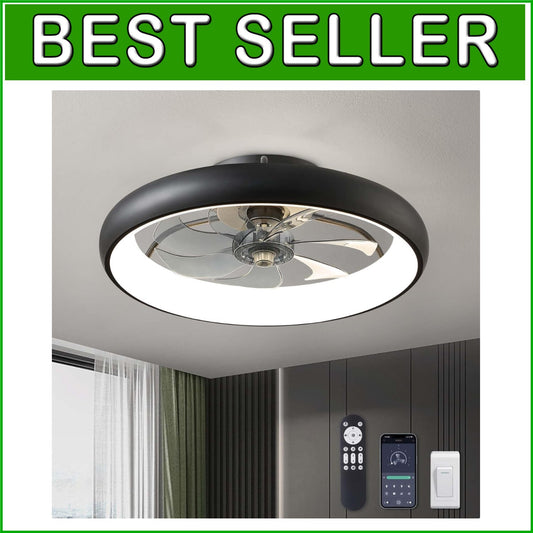 20'' Smart Flush Mount Ceiling Fan with Lights | Remote & App Control - Black