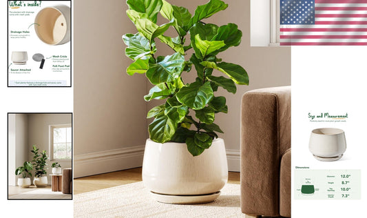 Elegant 12-Inch Ceramic Planters with Drainage Holes - Modern Reactive Glaze