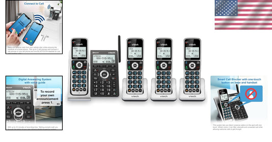 4-Handset Cordless Home Phone with Smart Call Blocker & Full Duplex Speakerphone