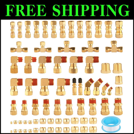 Comprehensive 74pcs Air Brake Line Fittings - Brass Assortment Kit for Trucks