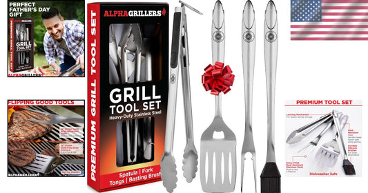 Durable 4-Piece BBQ Tool Set - Rust-Resistant Grilling Accessories for Men