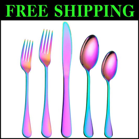 Classic Stainless Steel Flatware Set - 40 Pieces Service for 8 in Rainbow Colors