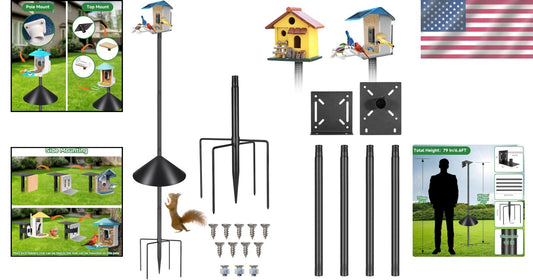79-Inch Adjustable Height Metal Bird Feeder Pole - Squirrel Proof & Heavy-Duty