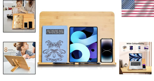 Stylish 19.68 x 14 Bamboo Book Stand for Cookbooks, Textbooks, and Tablets
