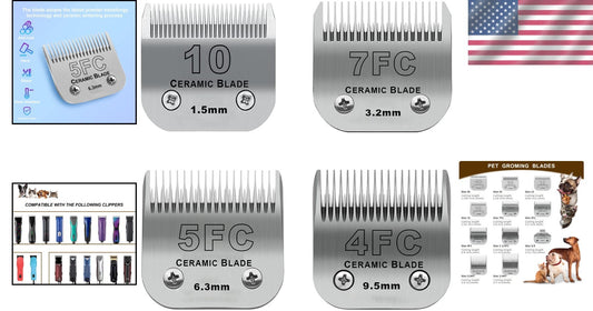 Versatile Dog Clipping Blades Compatible with Popular Clippers - Sizes 10 to 4FC