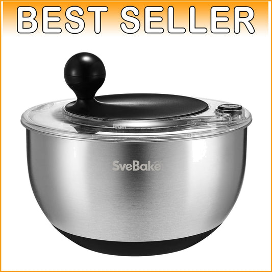 Family-Sized 5.3Qt Salad Spinner: Stainless Steel, Dishwasher Safe & Easy to Use