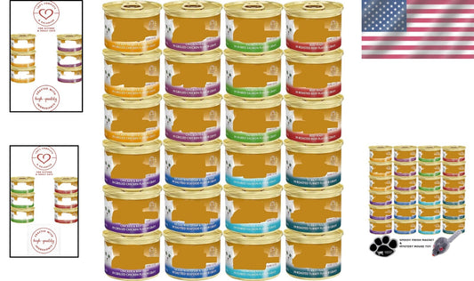 Delicious 24-Can Wet Cat Food Gravy Variety Bundle with Toy - All Life Stages