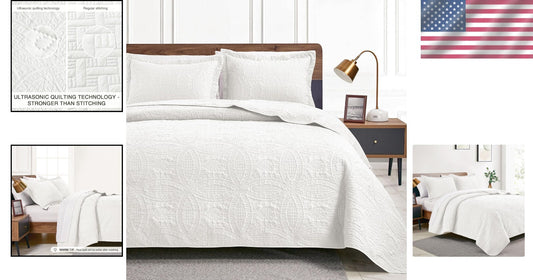 Elegant California King Coin Pattern Quilt Set - 3 Pieces for Year-Round Comfort