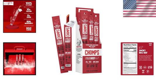 High-Protein Grass-Fed Beef Jerky Snack Sticks - Bold Smoky BBQ Flavor, 24-Pack