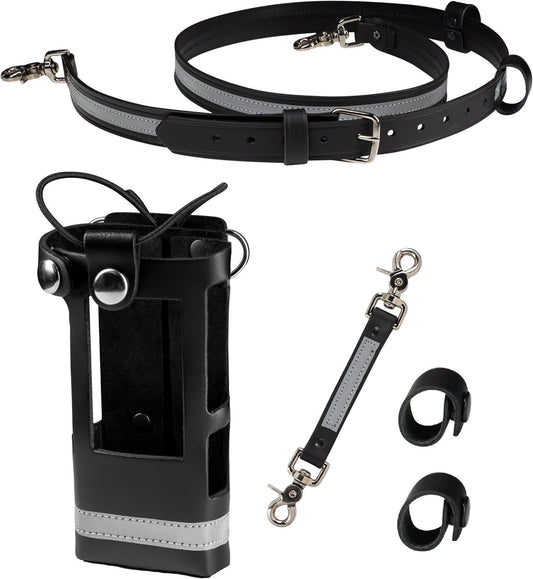 Reflective Leather Firefighter Radio Strap & Holster Bundle – Fits Motorola APX