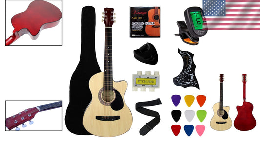 Beginner-Friendly 38" Acoustic Guitar Package - Complete with Gig Bag & Picks