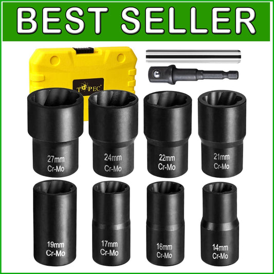 High Torque 10-Piece Bolt Extractor Set for Damaged Nuts & Bolts - 1/2" Drive