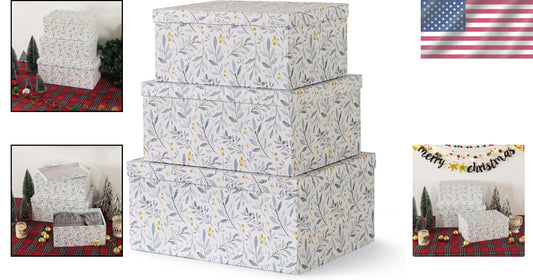 Elegant Winter Blossom Decorative Storage Box Set - 3 Nesting Keepsake Boxes