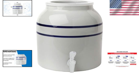 Portable 2.5 Gal Porcelain Blue Stripe Water Dispenser for Outdoor Adventures