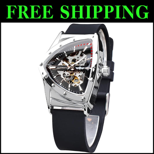 Unique Triangle Shield Skeleton Watch for Men - Self-Winding & Luminous Design