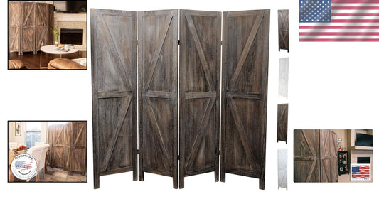 Rustic Barnwood Room Divider: Portable 4-Panel Folding Privacy Screen