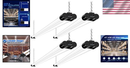 Modern 4 Pack 4FT LED Shop Light with 4400 Lumens – ETL Certified & Durable