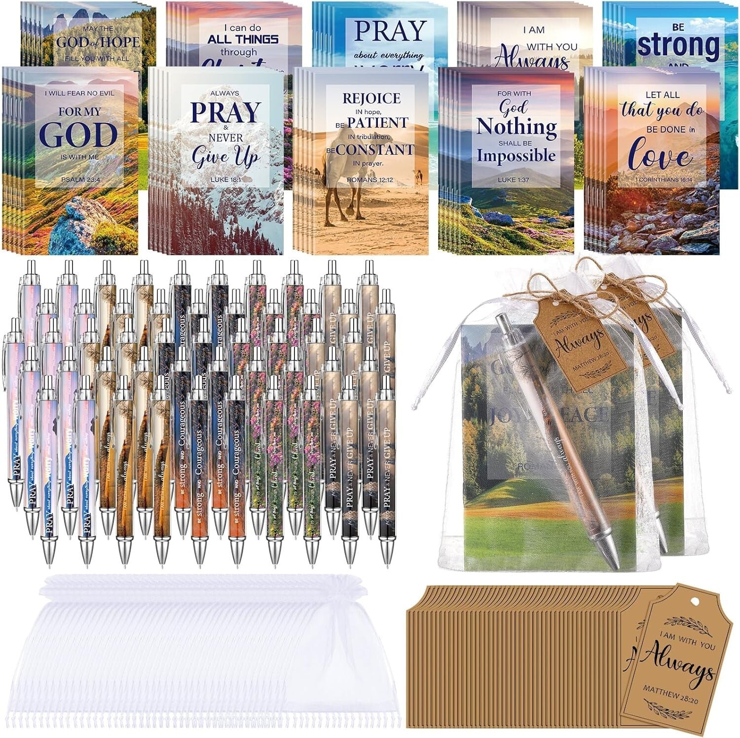 50 Bible Verse Notebooks with Bamboo Pens & Organza Bags for Inspiration