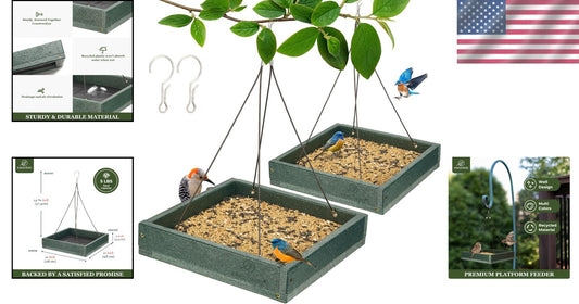 2 Pack Weatherproof Bird Feeder Tray - Durable Recycled Plastic, 3.5 lbs Capa...