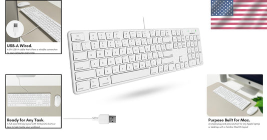 Full-Size Wired Keyboard for Mac and Windows - Scissor Keycaps & Shortcuts