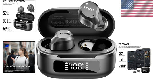 Bluetooth 5.3 Wireless Earbuds with 6 Mics for Clear Calls & Bass-Enhanced Sound