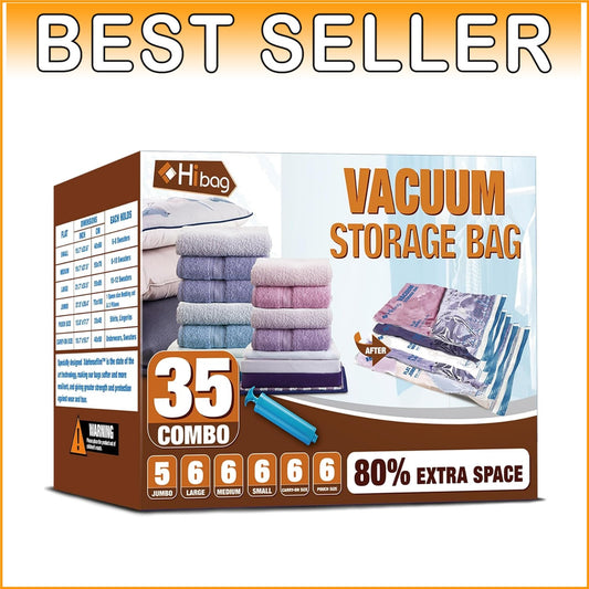 35-Pack Vacuum Storage Bags - Space Saver Solution for Clothing & Bedding