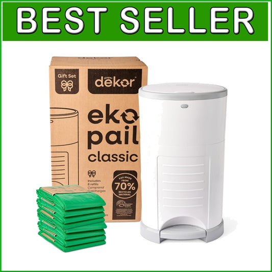 EKO Classic Diaper Pail with Year’s Refills - Stylish, Eco-Friendly & Functional