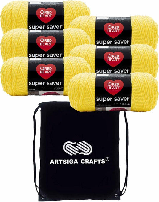 Super Saver 6-Skein Bright Yellow Acrylic Yarn with Portable Craft Project Bag