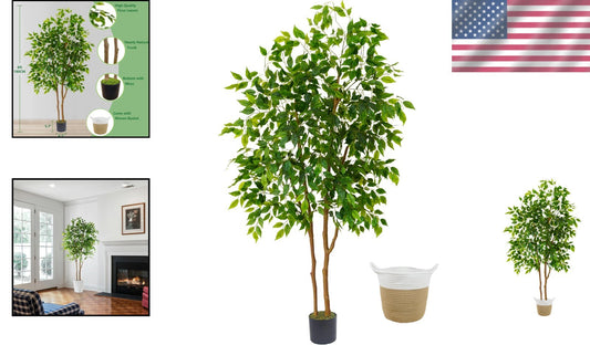 Faux Ficus Tree with Basket: 6ft Indoor & Outdoor Plant for All Seasons