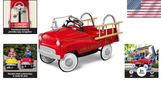 Classic Red Pedal Car Fire Truck for Kids Aged 3-5 - Fun Indoor/Outdoor Ride-On