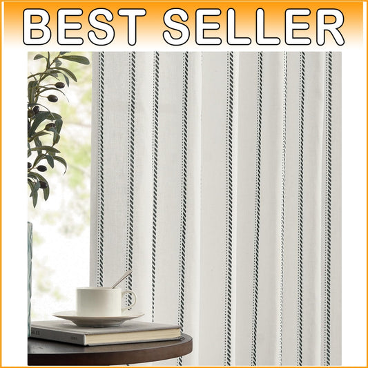 Chic Light Filtering Curtains 84" Long, Farmhouse Striped Design - 2 Panel Set