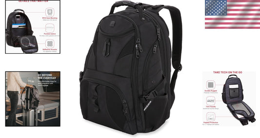 Multi-Functional Black Laptop Backpack with Padded Tablet Pocket - 31L Size
