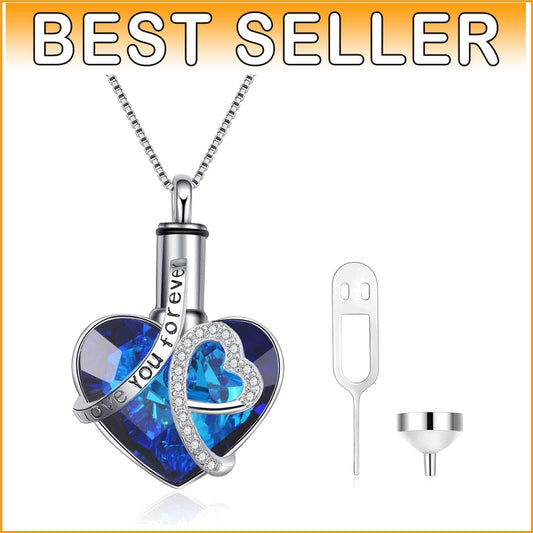 Handcrafted Ashes Necklace in Sterling Silver - Heart of Ocean Crystal Design