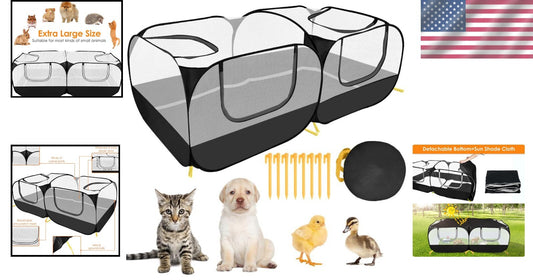 Extra Large Portable Pet Enclosure - Breathable Mesh with 4 Zipper Openings