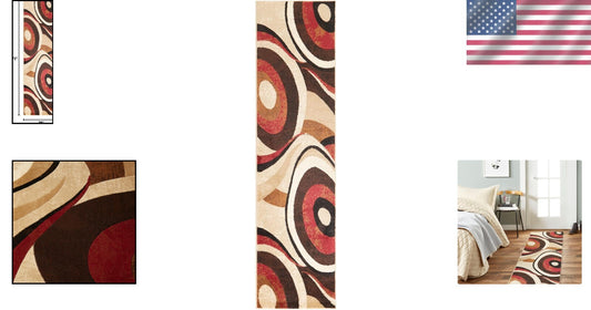 Elegant Abstract Runner Rug 26"x6" in Bold Red & Brown - Stain Resistant
