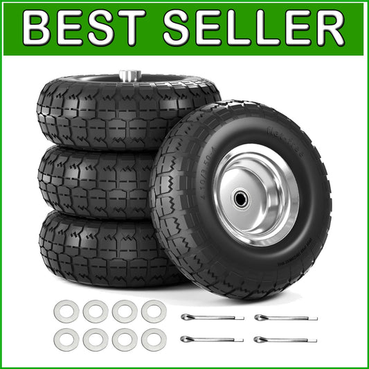 Durable 10 Inch Flat Free Tires for Hand Trucks - 4 Pack with Double Bearings